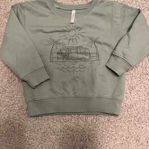 Rylee + Cru Green Sweatshirt with Bus and Palm Design